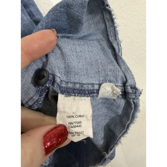 Madewell Chambray Shirt Dress Small Blue Denim Buttons Raw Hem Pockets Boho - Picture 9 of 10